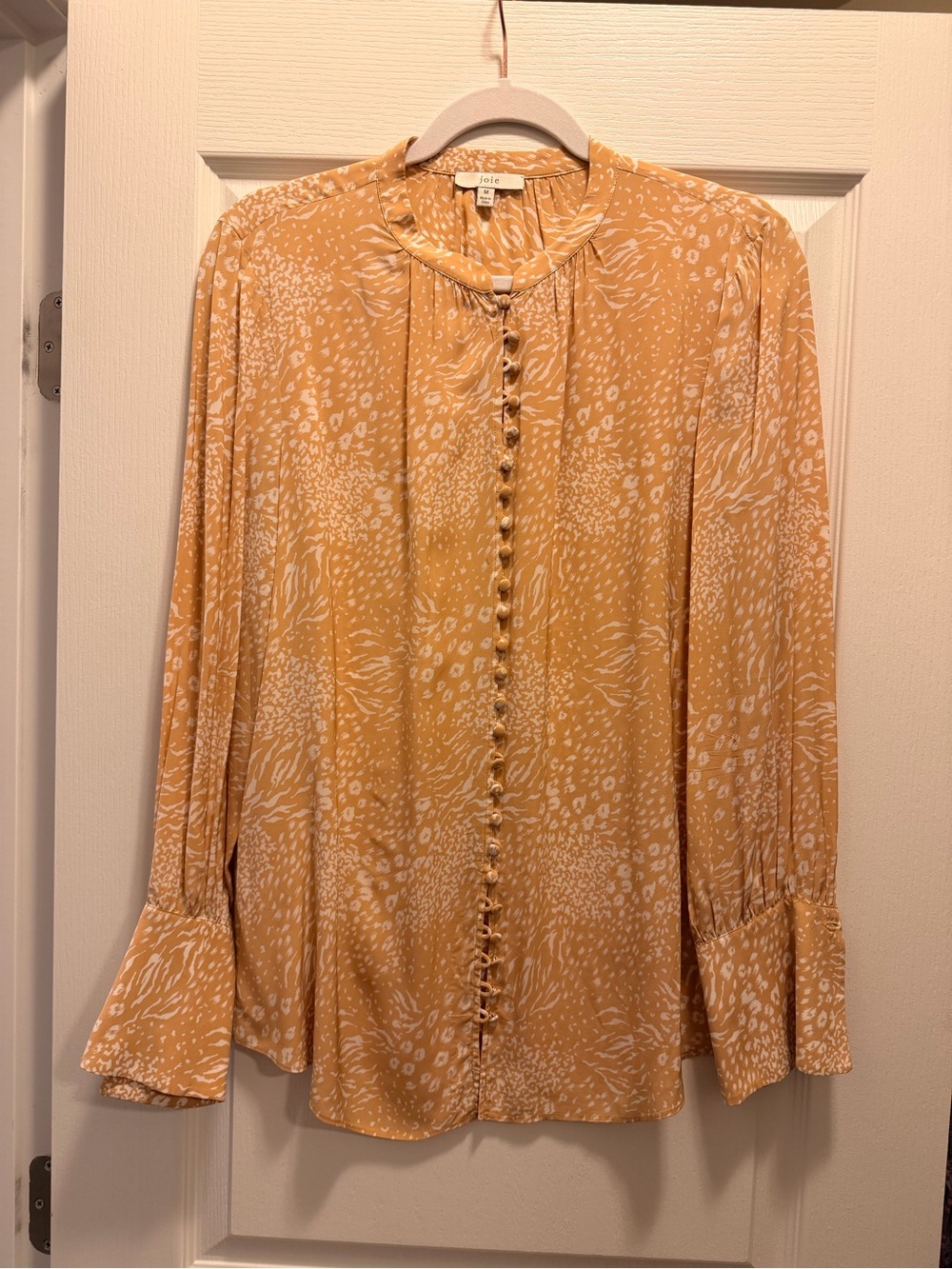 Joie Yellow-Mustard Printed Button-Up Blouse